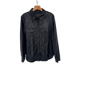 Umgee Womens Black Faux Leather oversized Shirt top Jacket Size Medium